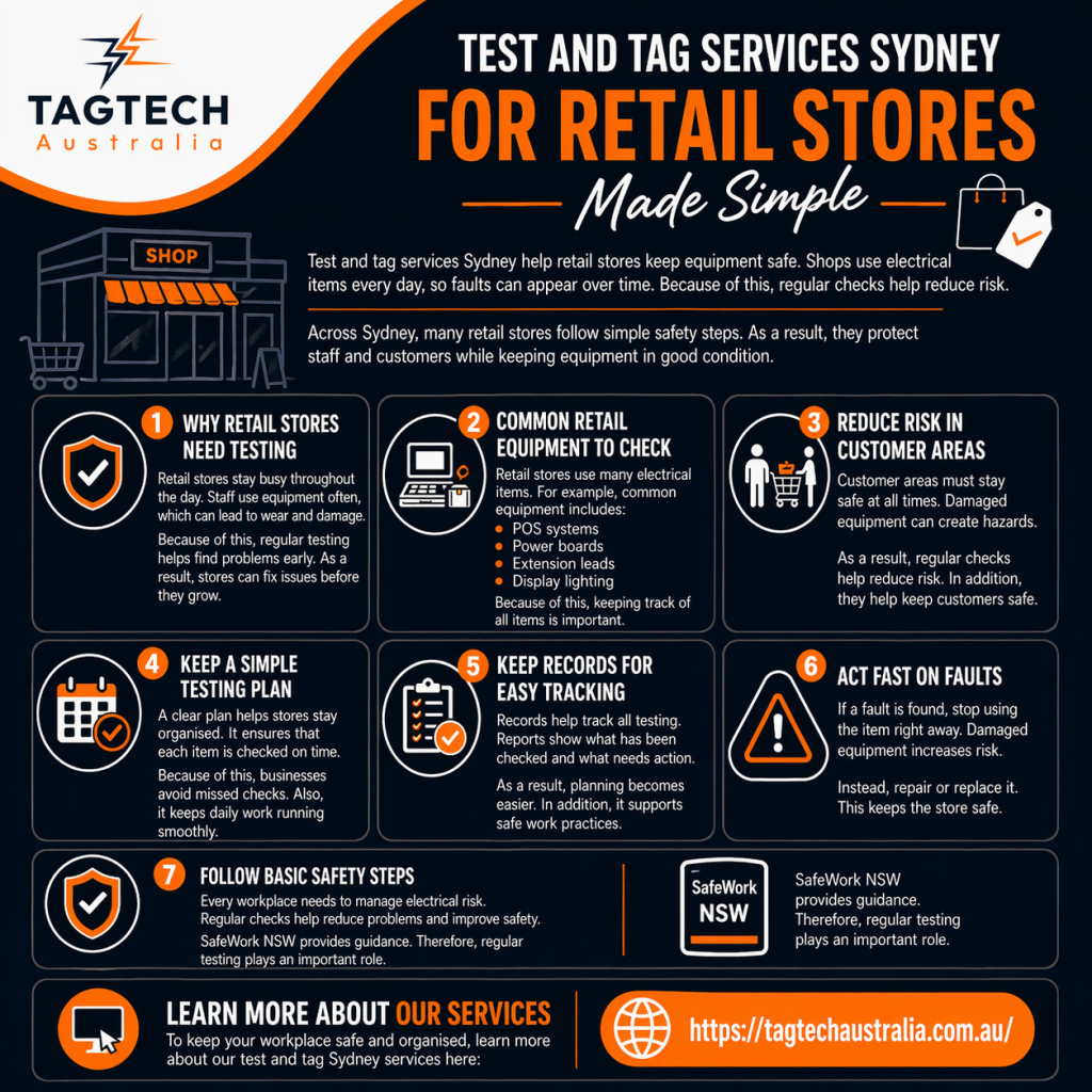 test and tag services Sydney retail store equipment check
