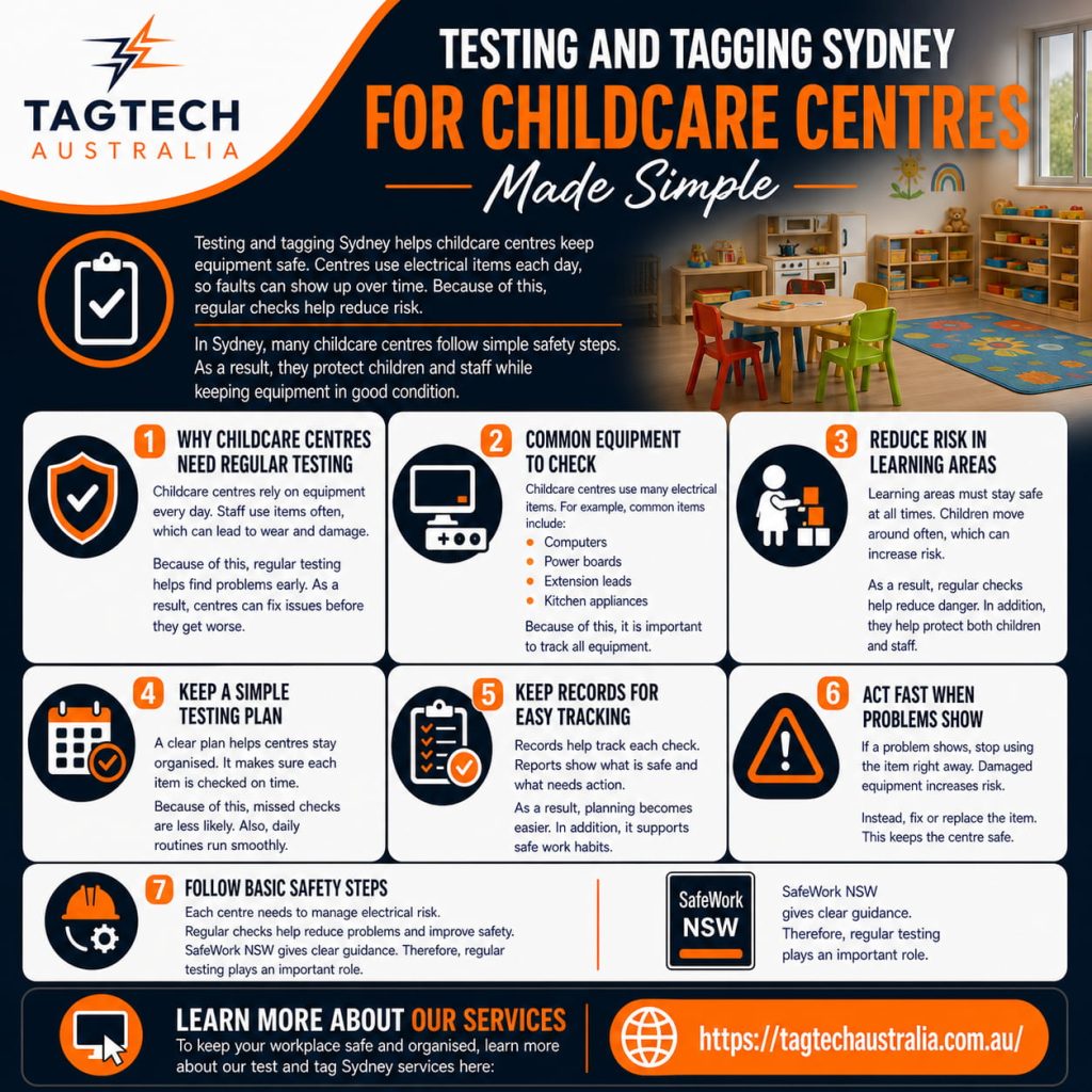 testing and tagging Sydney childcare centre equipment safety check