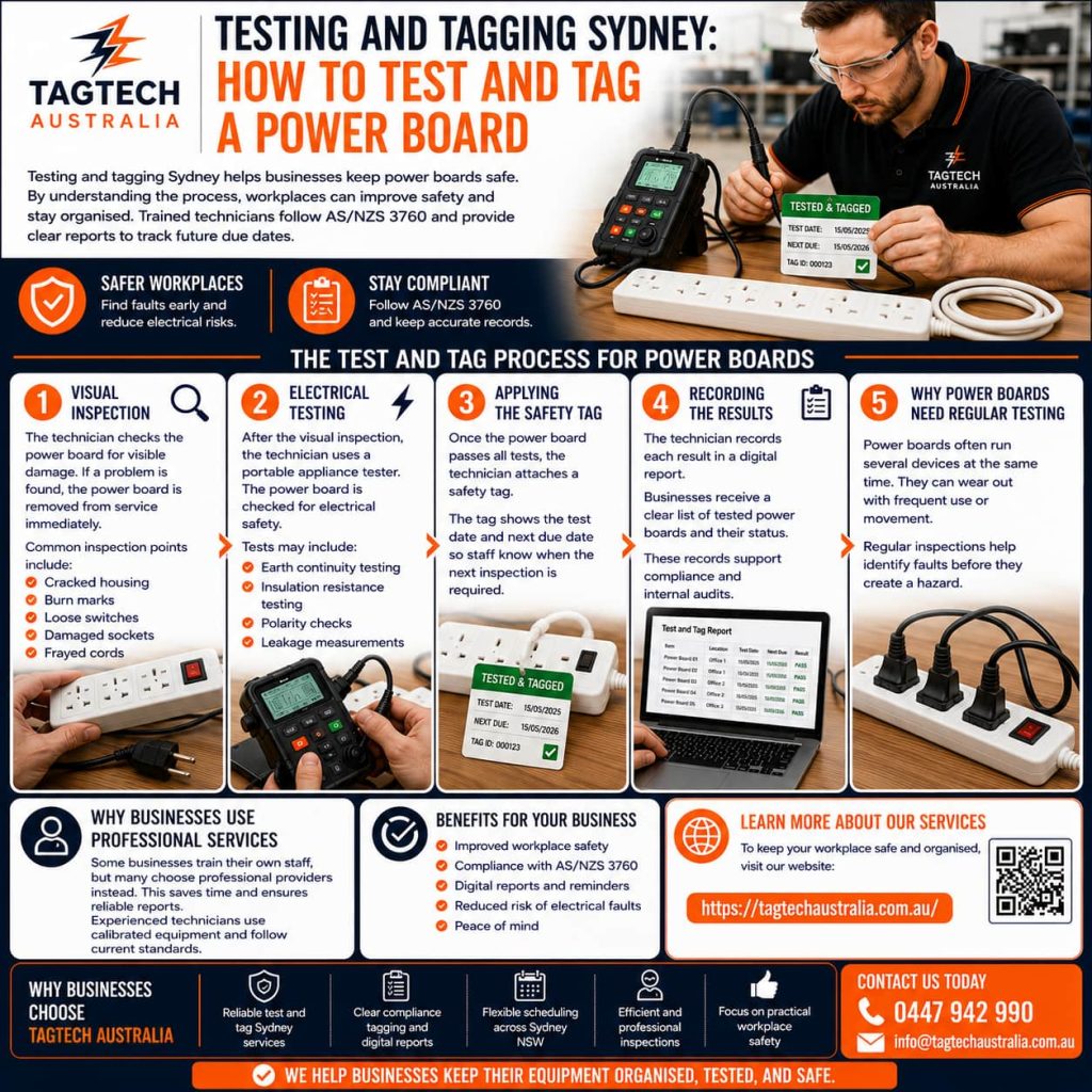 testing and tagging Sydney technician testing power board