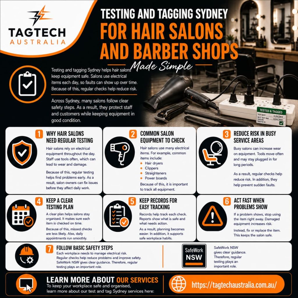 testing and tagging Sydney hair salon equipment safety check
