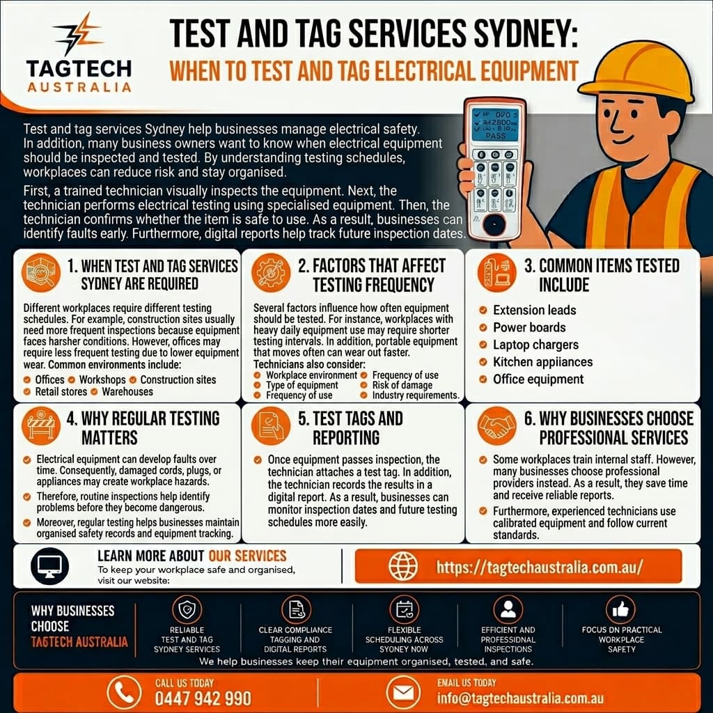 test and tag services Sydney technician inspecting electrical equipment