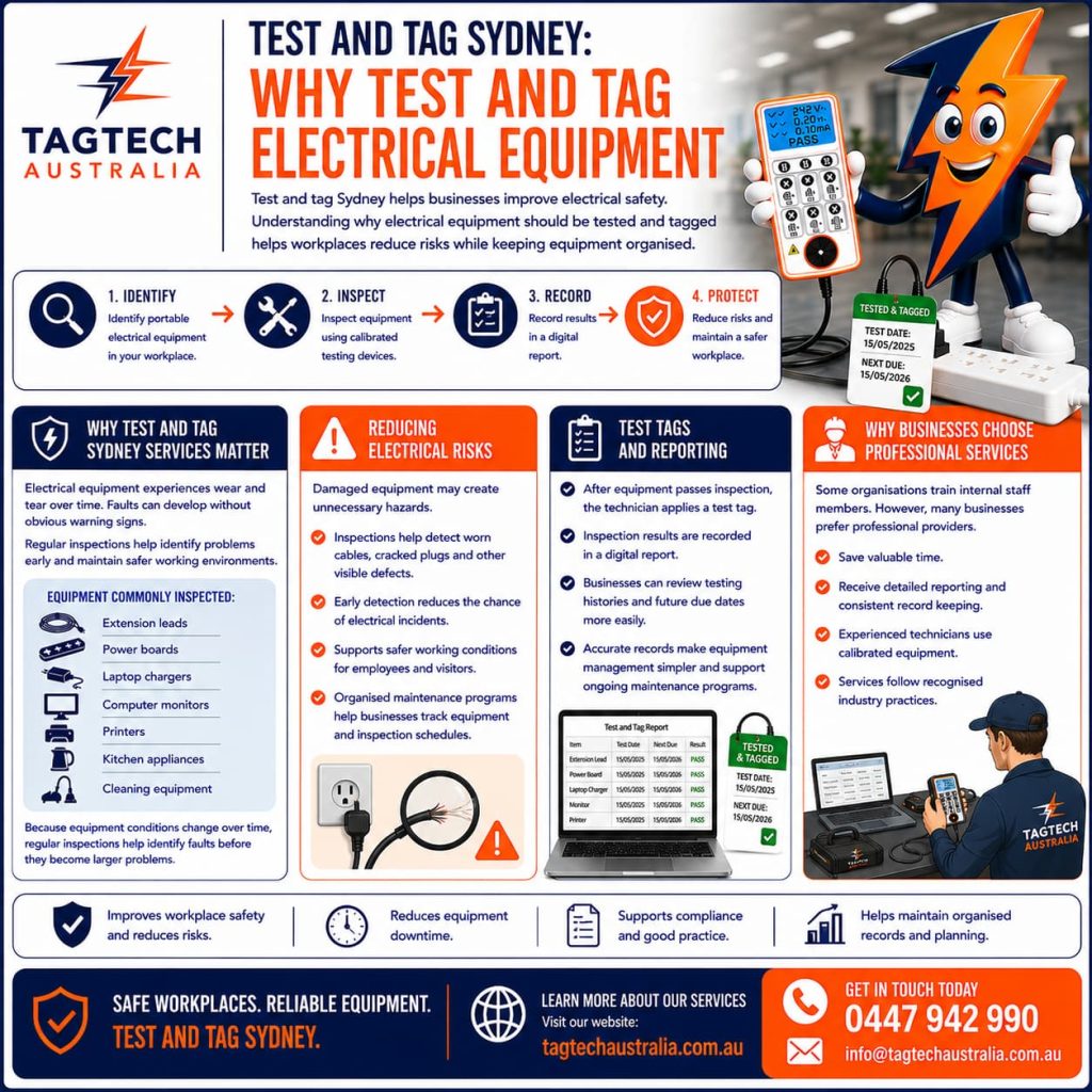 test and tag Sydney technician inspecting electrical equipment