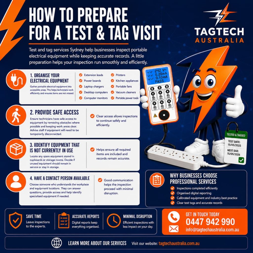 test and tag services Sydney organised workplace appliances
