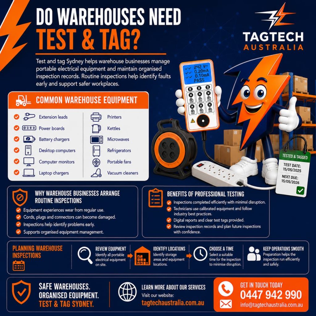 test and tag Sydney warehouse electrical equipment