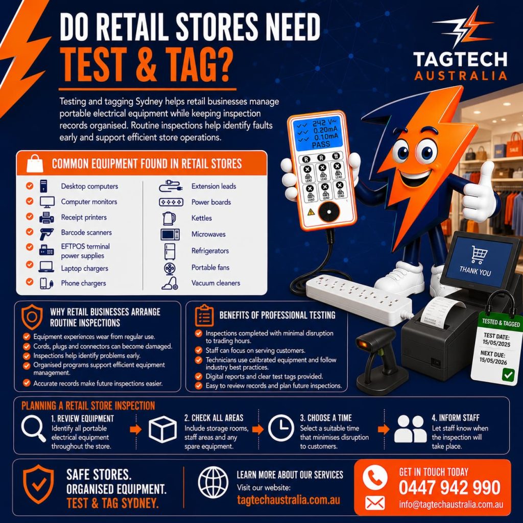 testing and tagging Sydney retail store inspection