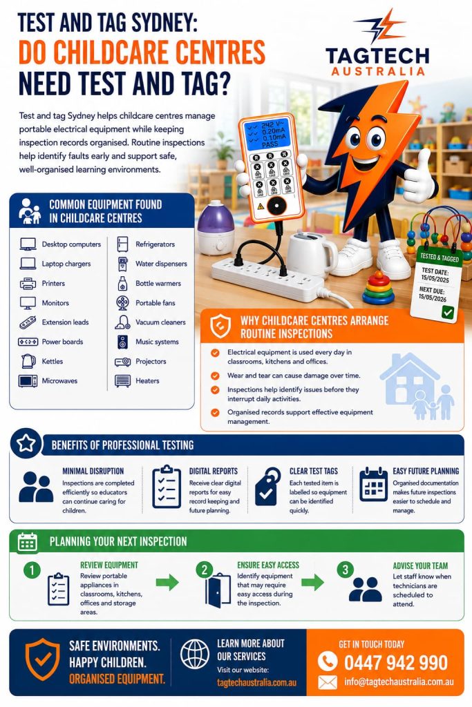 testing and tagging Sydney childcare centre inspection