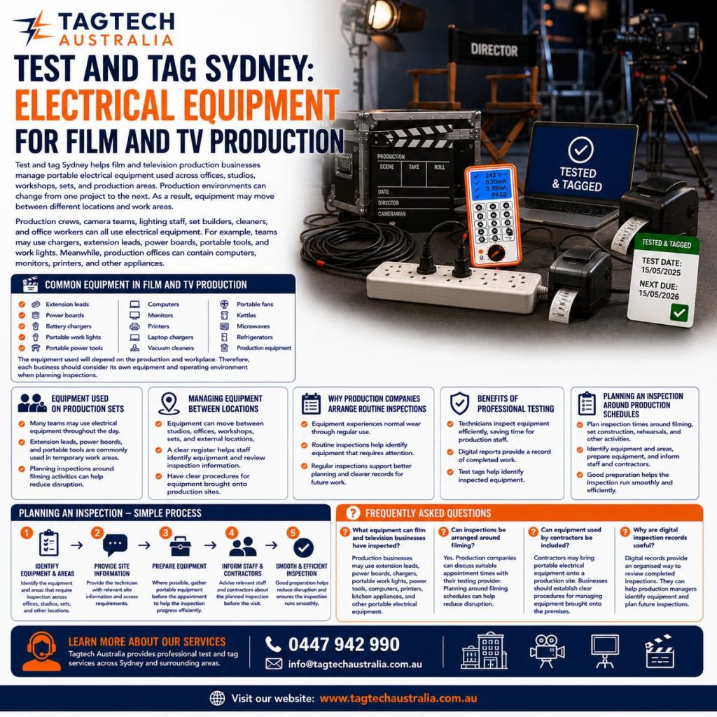 test and tag Sydney film production electrical equipment