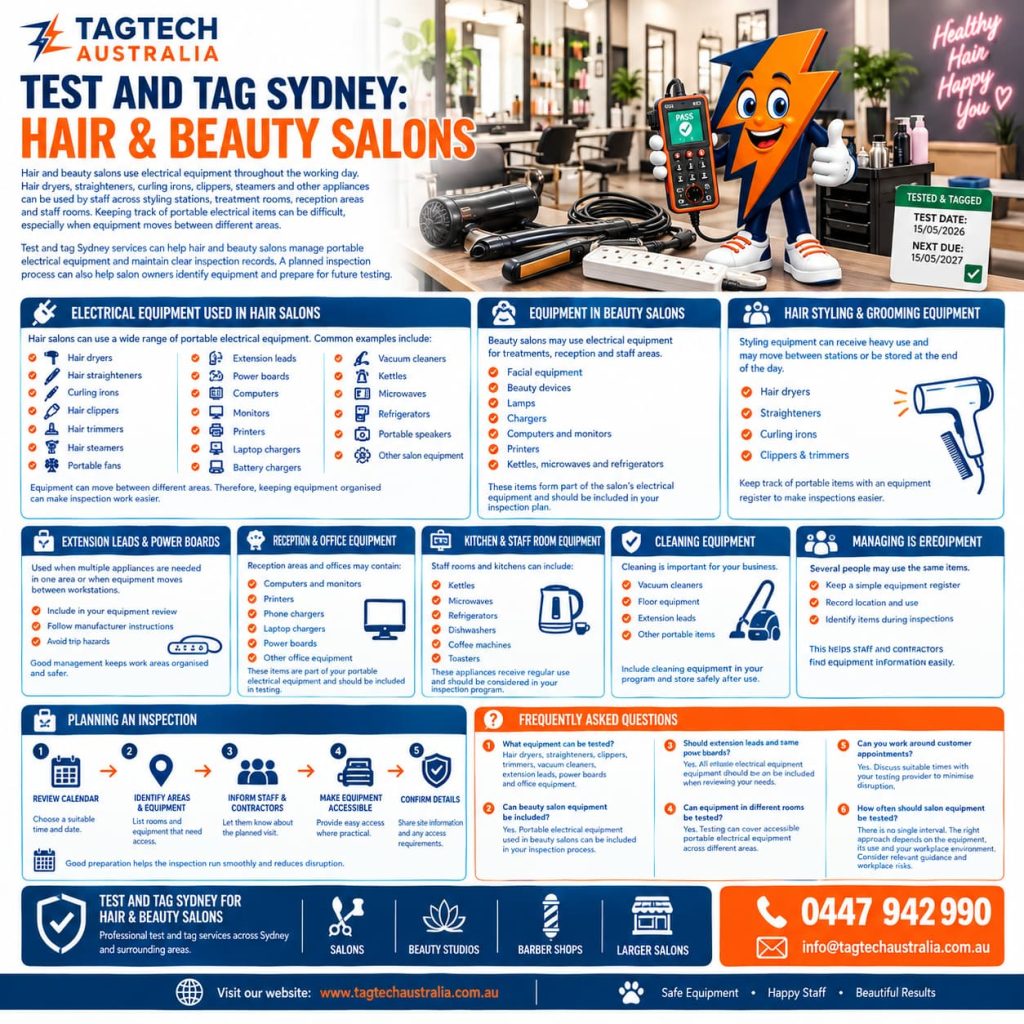 test and tag Sydney hair salon electrical equipment