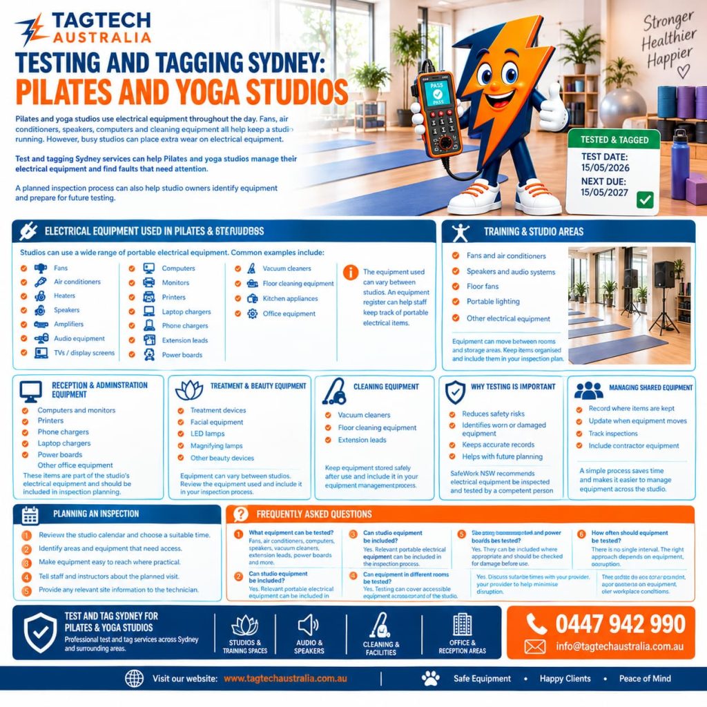 testing and tagging Sydney for Pilates and yoga studios