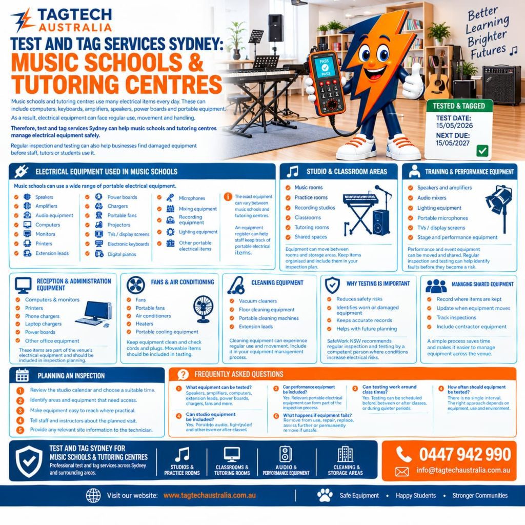 Test and tag services Sydney for music schools