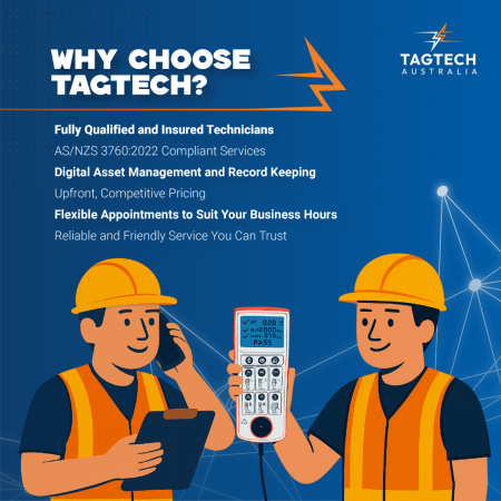 Tagtech Australia test and tag technician inspecting electrical equipment Sydney